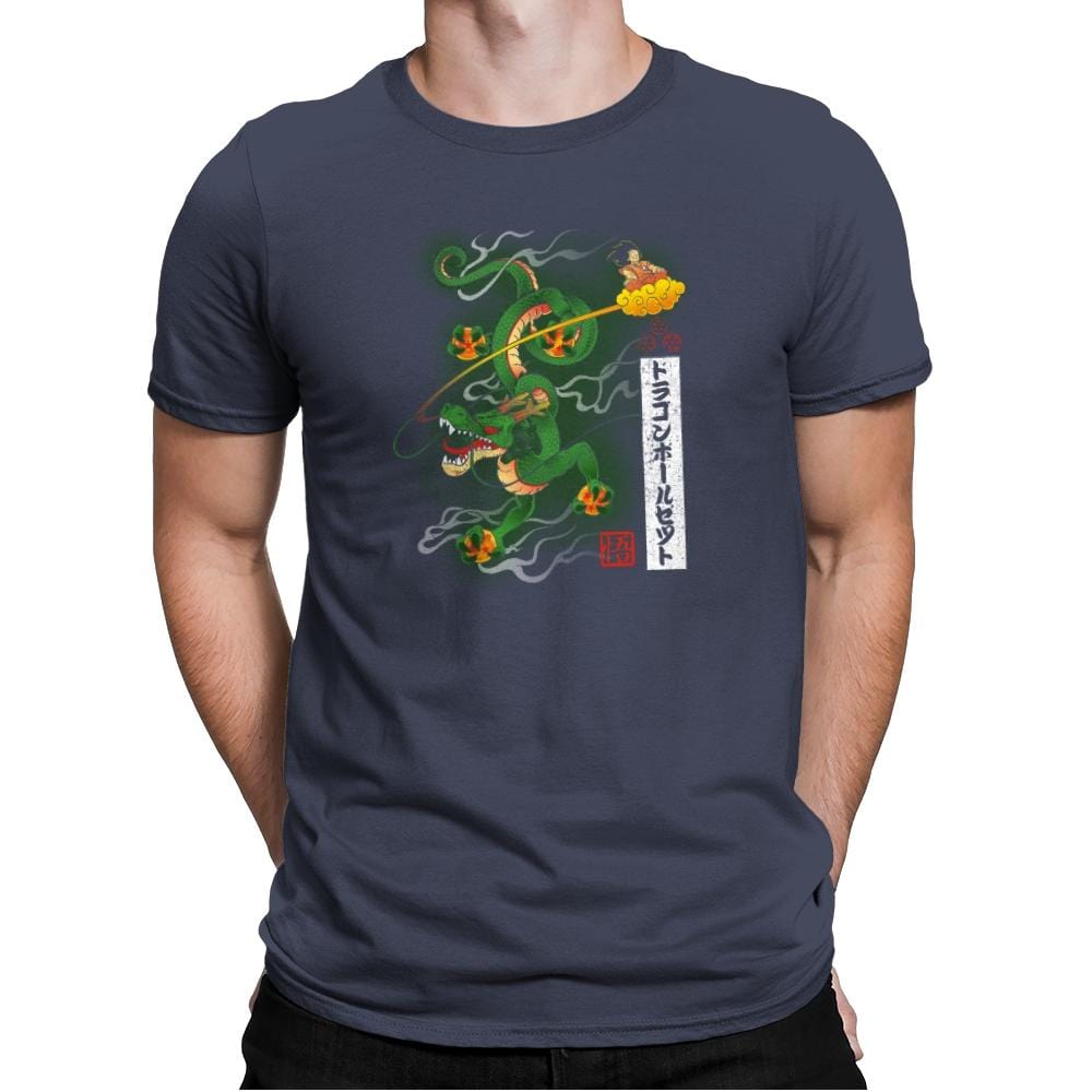 Woodblock Dragon Exclusive - Mens Premium T-Shirts RIPT Apparel Small / Indigo