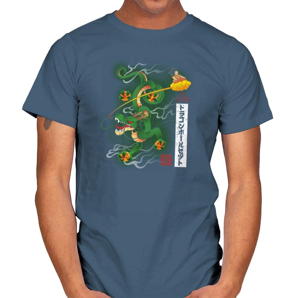 Woodblock Dragon Exclusive - Mens T-Shirts RIPT Apparel Small / Indigo Blue