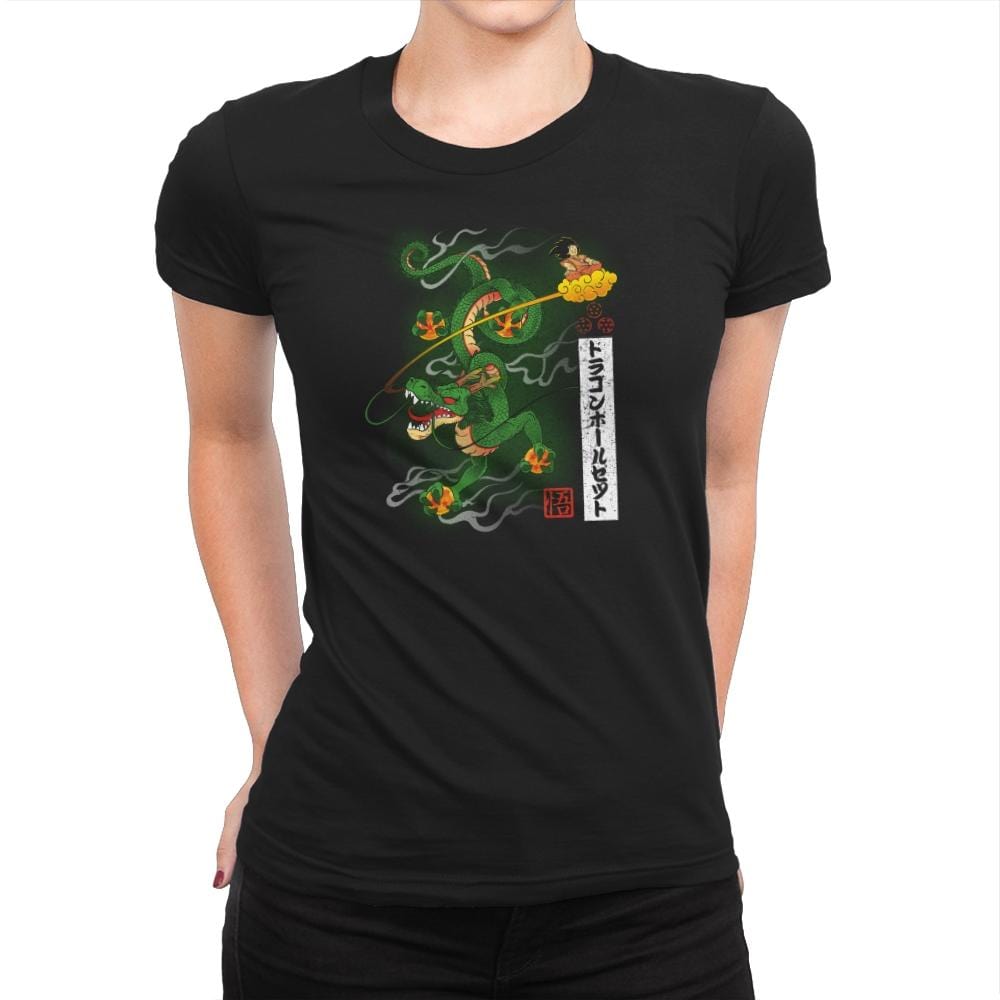 Woodblock Dragon Exclusive - Womens Premium T-Shirts RIPT Apparel Small / Black