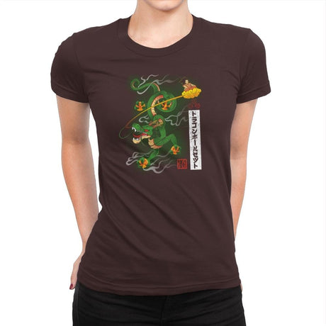 Woodblock Dragon Exclusive - Womens Premium T-Shirts RIPT Apparel Small / Dark Chocolate
