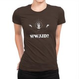 WWJJD? Exclusive - Womens Premium T-Shirts RIPT Apparel Small / Dark Chocolate