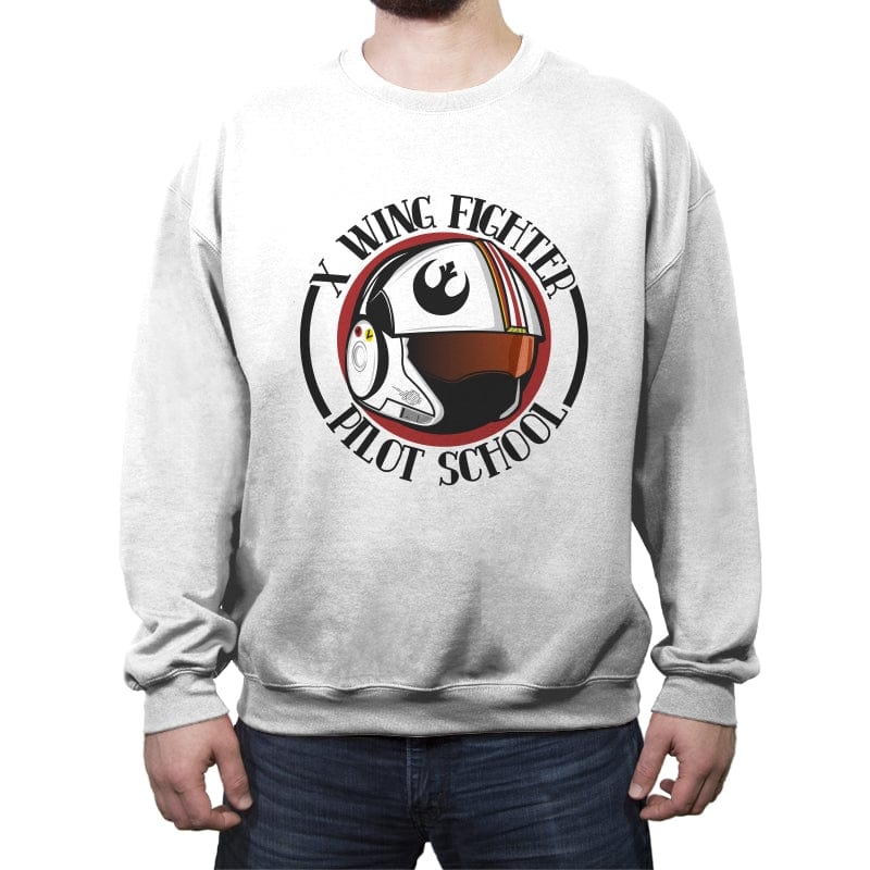 X Wing Pilot School - Crew Neck Sweatshirt Crew Neck Sweatshirt RIPT Apparel Small / White