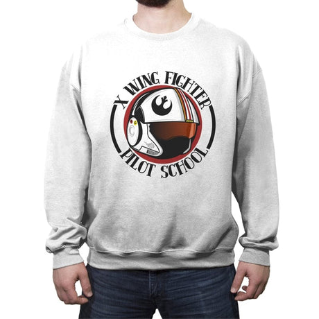 X Wing Pilot School - Crew Neck Sweatshirt Crew Neck Sweatshirt RIPT Apparel Small / White