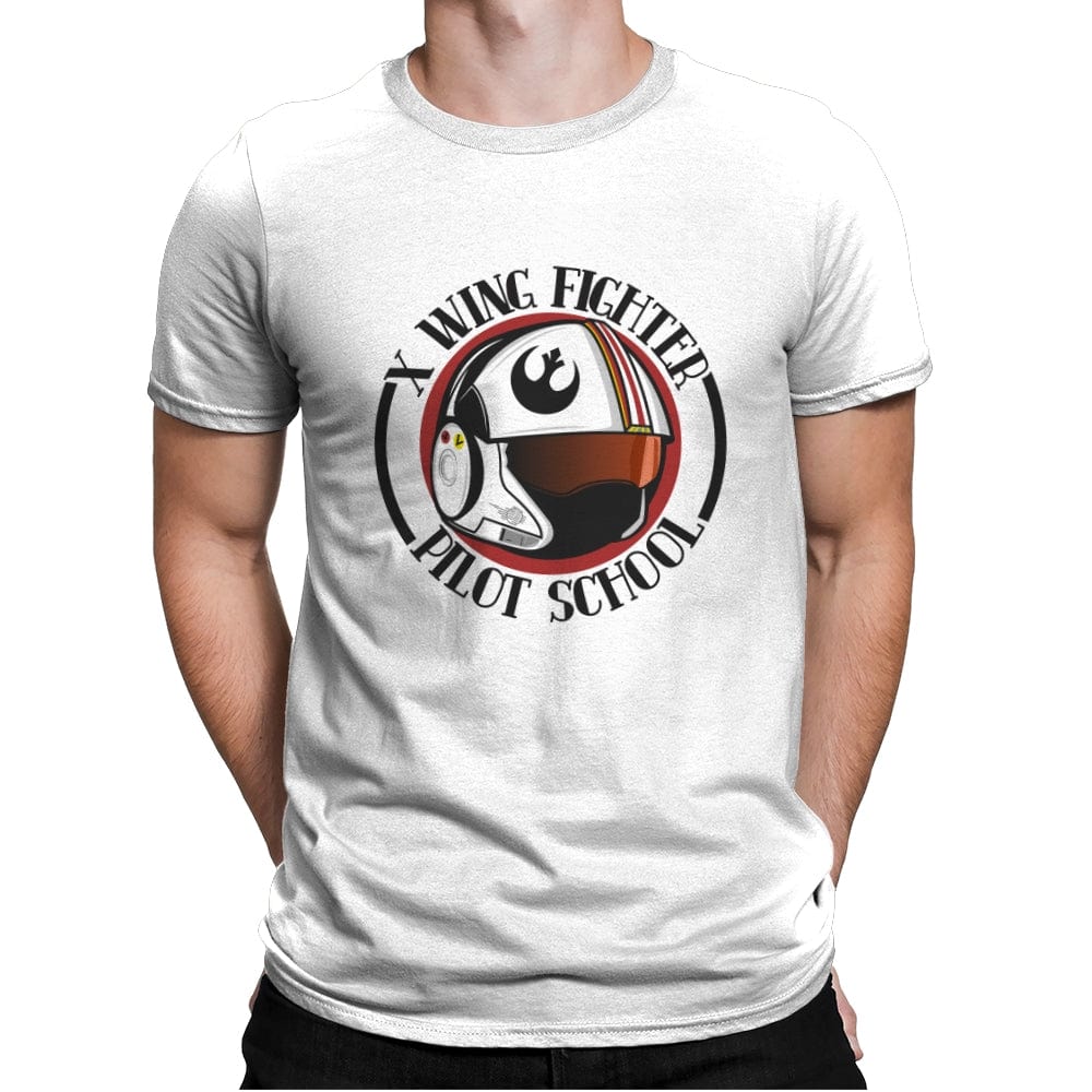 X Wing Pilot School - Mens Premium T-Shirts RIPT Apparel Small / White