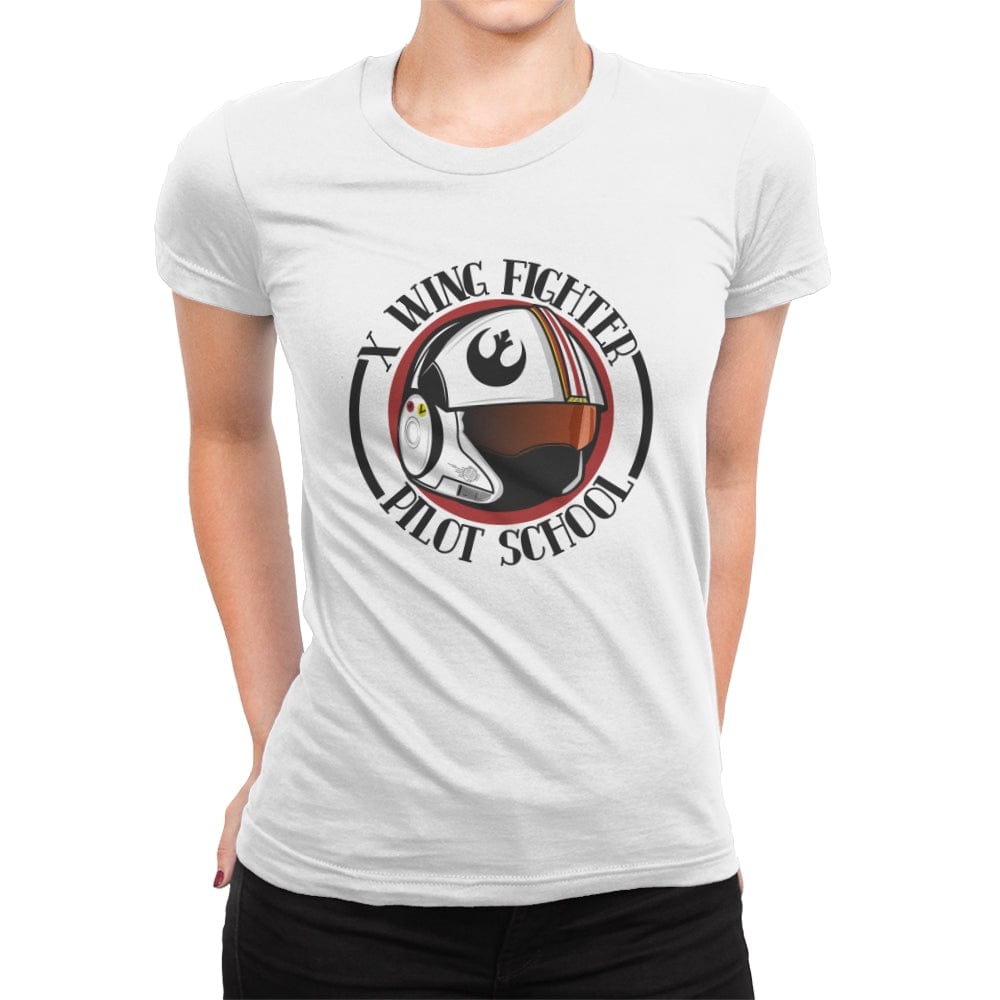 X Wing Pilot School - Womens Premium T-Shirts RIPT Apparel Small / White