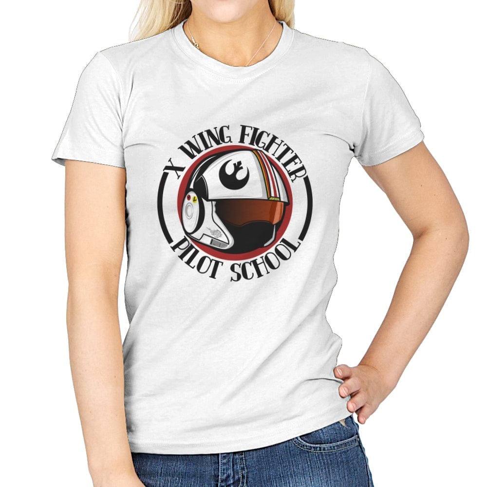 X Wing Pilot School - Womens T-Shirts RIPT Apparel Small / White
