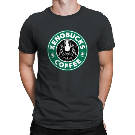 Xenobucks Coffee - Mens Premium T-Shirts RIPT Apparel Small / Heavy Metal