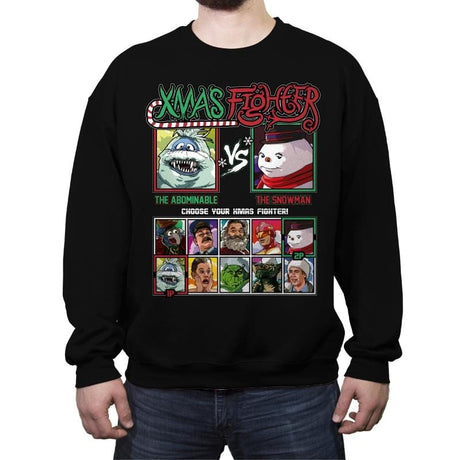 Xmas Fighter - Abominable Snowman vs Jack Frost - Crew Neck Sweatshirt Crew Neck Sweatshirt RIPT Apparel Small / Black