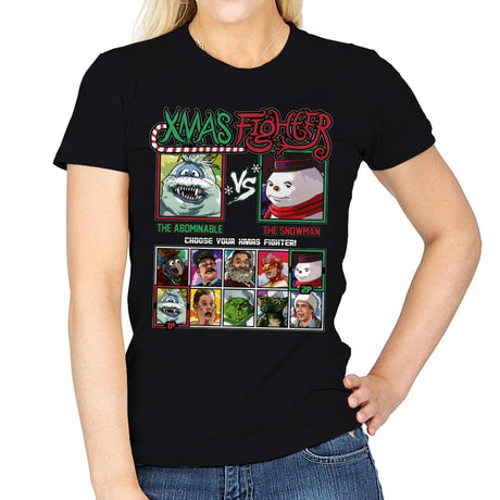 Xmas Fighter - Abominable Snowman vs Jack Frost - Womens T-Shirts RIPT Apparel Small / Black