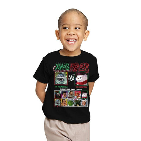 Xmas Fighter - Abominable Snowman vs Jack Frost - Youth T-Shirts RIPT Apparel X-small / Black