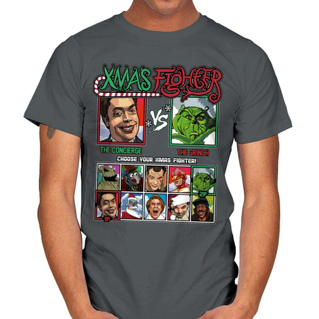 Xmas Fighter - Home Alone 2 vs The Grinch - Mens T-Shirts RIPT Apparel Small / Charcoal