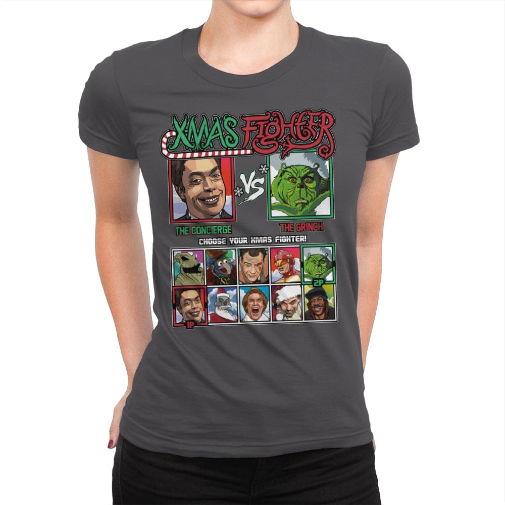 Xmas Fighter - Home Alone 2 vs The Grinch - Womens Premium T-Shirts RIPT Apparel Small / Heavy Metal