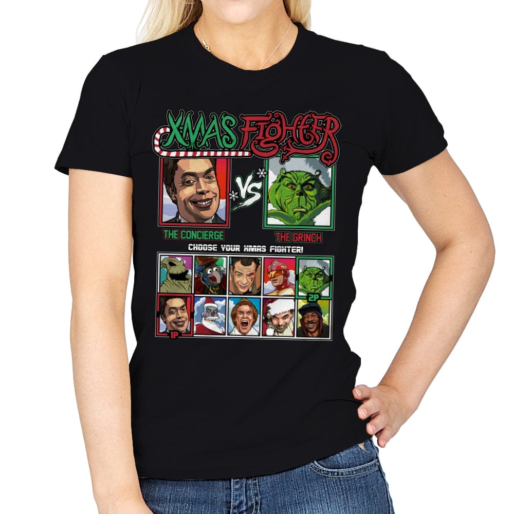 Xmas Fighter - Home Alone 2 vs The Grinch - Womens T-Shirts RIPT Apparel Small / Black