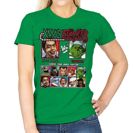 Xmas Fighter - Home Alone 2 vs The Grinch - Womens T-Shirts RIPT Apparel Small / Irish Green