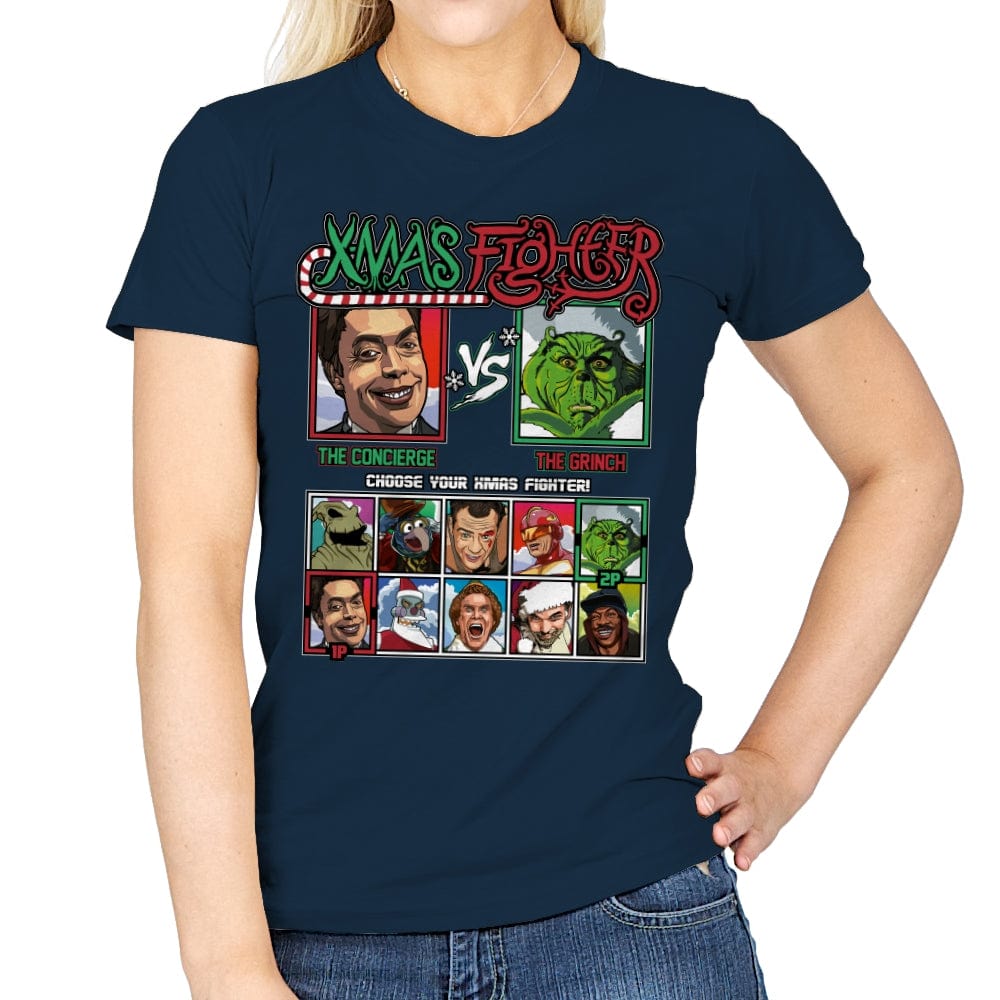 Xmas Fighter - Home Alone 2 vs The Grinch - Womens T-Shirts RIPT Apparel Small / Navy