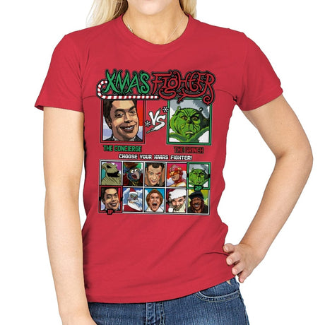 Xmas Fighter - Home Alone 2 vs The Grinch - Womens T-Shirts RIPT Apparel Small / Red