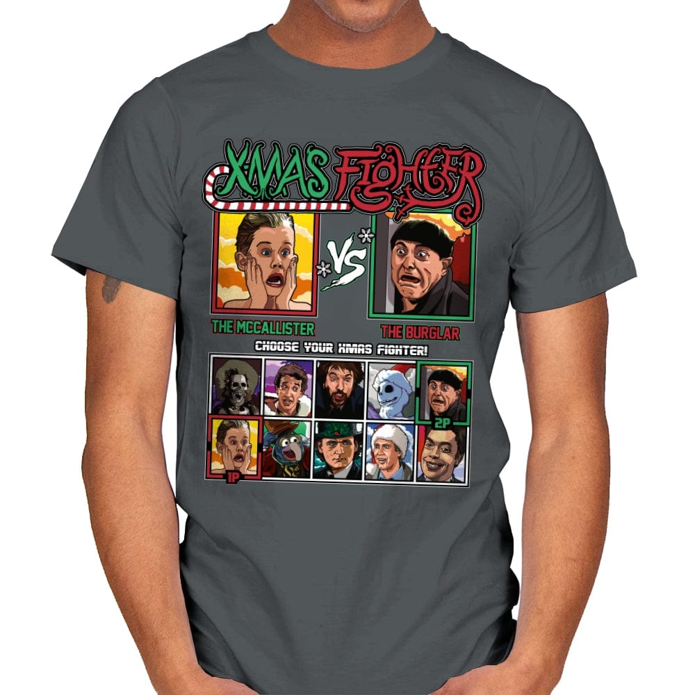 Xmas Fighter - Home Alone - Mens T-Shirts RIPT Apparel Small / Charcoal