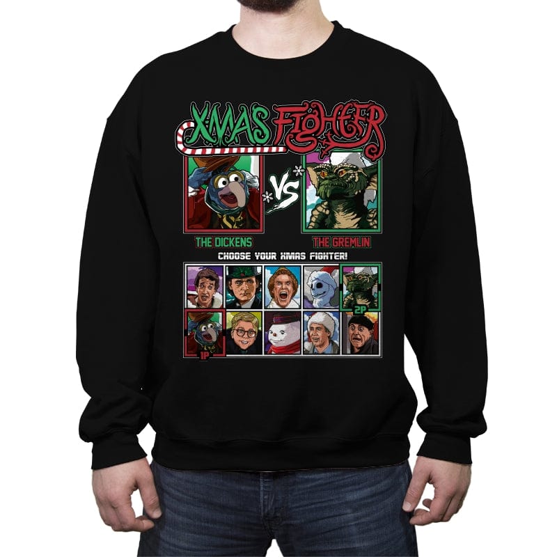 Xmas Fighter - Muppets Christmas vs Gremlins - Crew Neck Sweatshirt Crew Neck Sweatshirt RIPT Apparel Small / Black