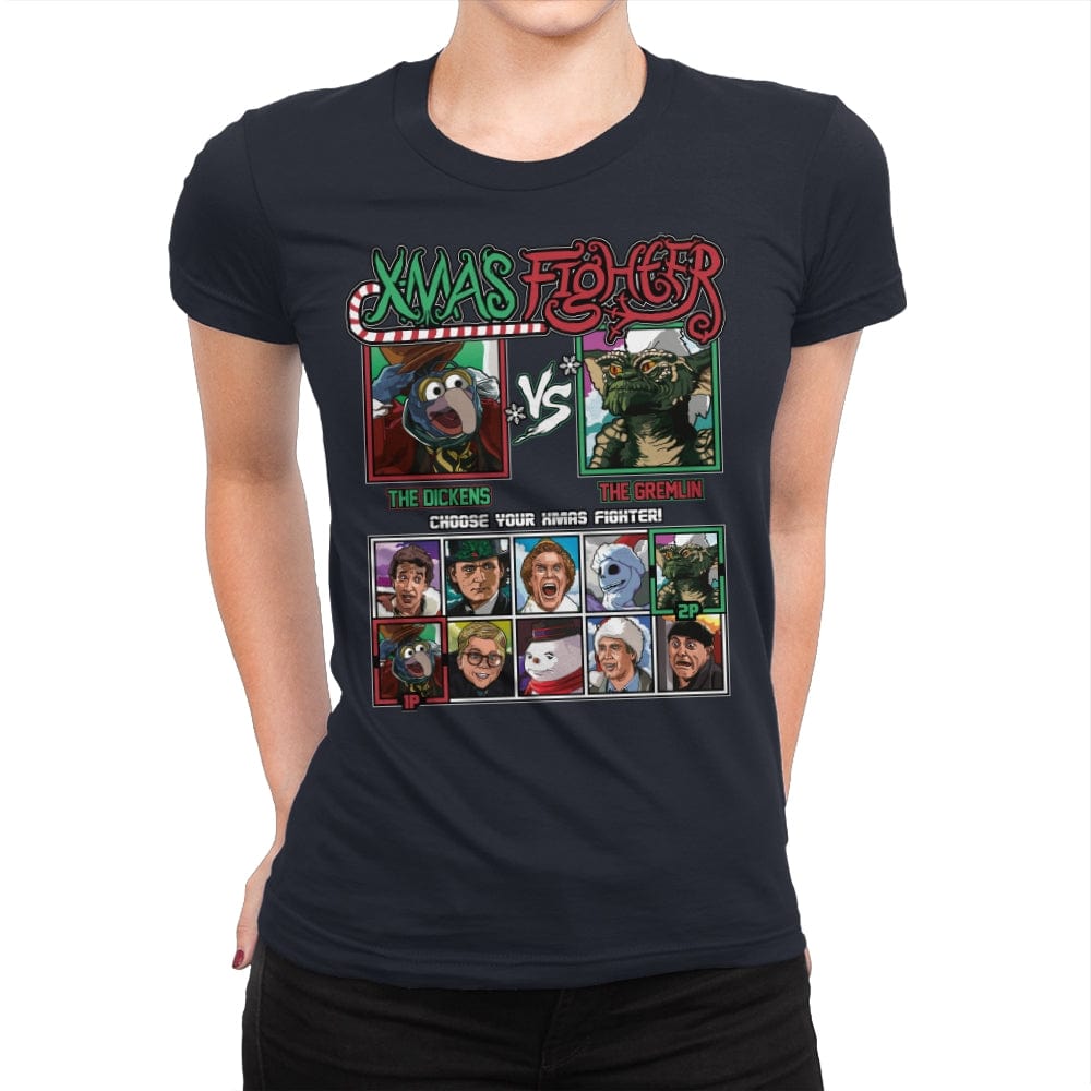 Xmas Fighter - Muppets Christmas vs Gremlins - Womens Premium T-Shirts RIPT Apparel Small / Midnight Navy
