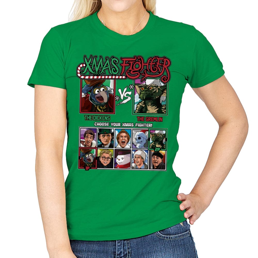 Xmas Fighter - Muppets Christmas vs Gremlins - Womens T-Shirts RIPT Apparel Small / Irish Green