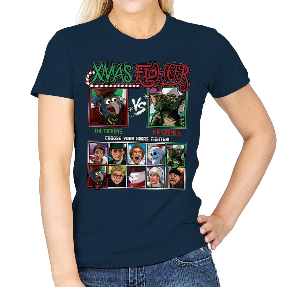 Xmas Fighter - Muppets Christmas vs Gremlins - Womens T-Shirts RIPT Apparel Small / Navy