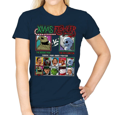 Xmas Fighter - Nightmare Before Christmas - Womens T-Shirts RIPT Apparel Small / Navy