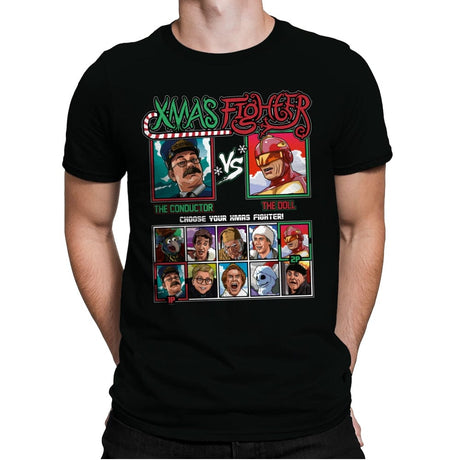 Xmas Fighter - Polar Express vs Jingle All The Way - Mens Premium T-Shirts RIPT Apparel Small / Black