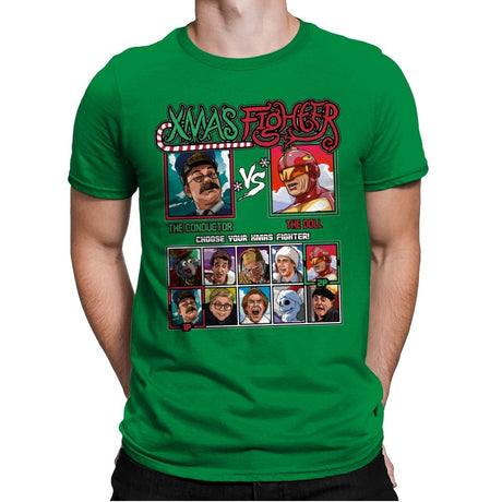 Xmas Fighter - Polar Express vs Jingle All The Way - Mens Premium T-Shirts RIPT Apparel Small / Kelly