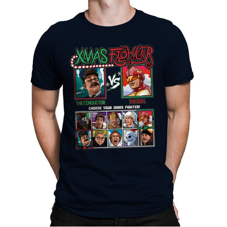 Xmas Fighter - Polar Express vs Jingle All The Way - Mens Premium T-Shirts RIPT Apparel Small / Midnight Navy