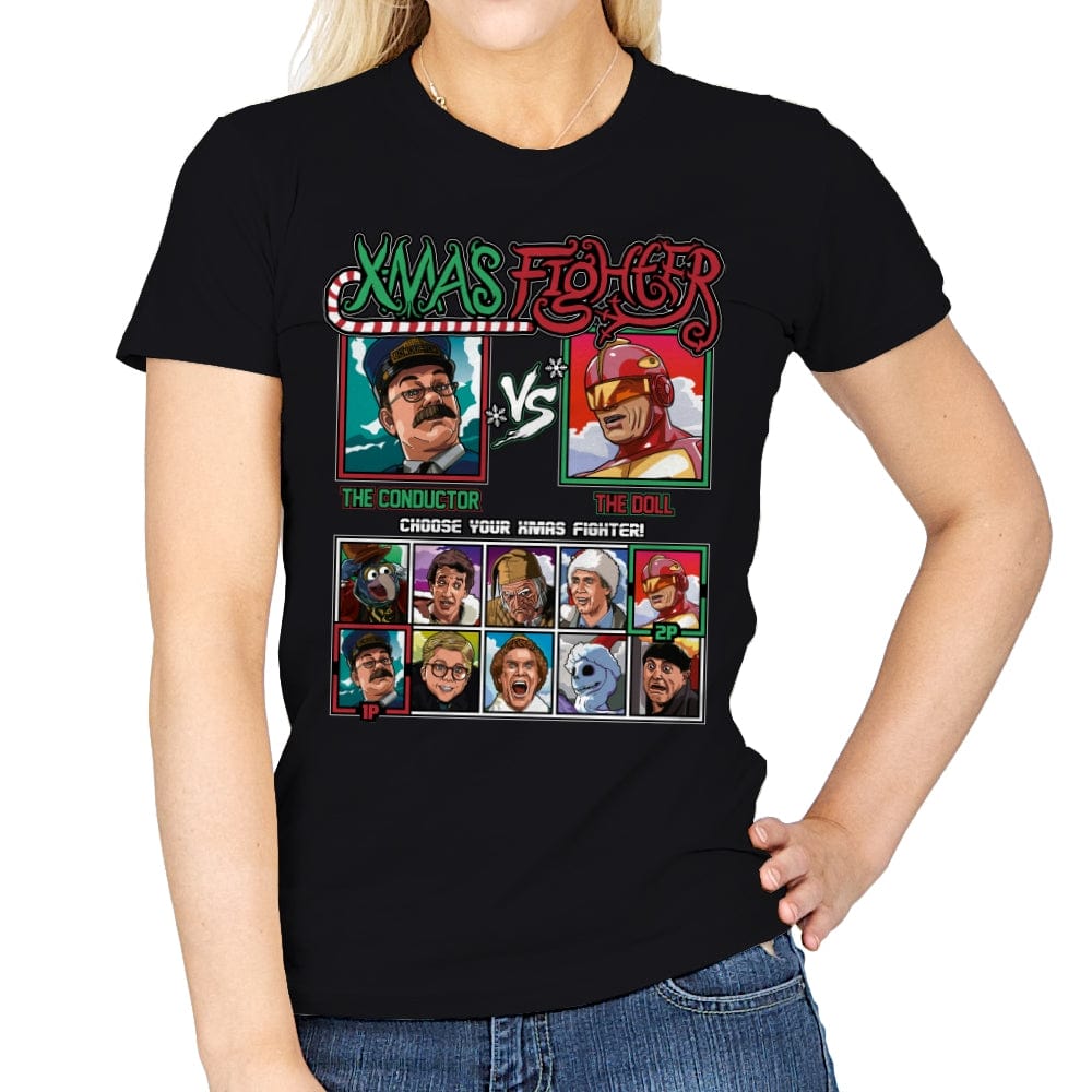 Xmas Fighter - Polar Express vs Jingle All The Way - Womens T-Shirts RIPT Apparel Small / Black