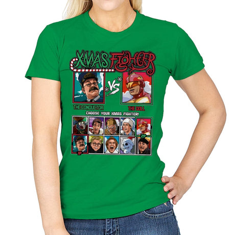 Xmas Fighter - Polar Express vs Jingle All The Way - Womens T-Shirts RIPT Apparel Small / Irish Green