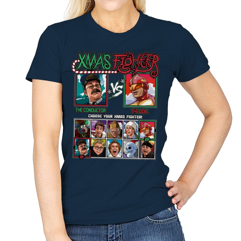 Xmas Fighter - Polar Express vs Jingle All The Way - Womens T-Shirts RIPT Apparel Small / Navy
