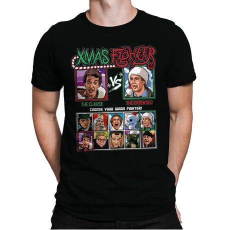 Xmas Fighter - Santa Clause vs National Lampoons Christmas Vacation - Mens Premium T-Shirts RIPT Apparel Small / Black