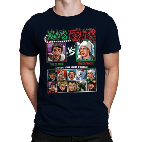 Xmas Fighter - Santa Clause vs National Lampoons Christmas Vacation - Mens Premium T-Shirts RIPT Apparel Small / Midnight Navy