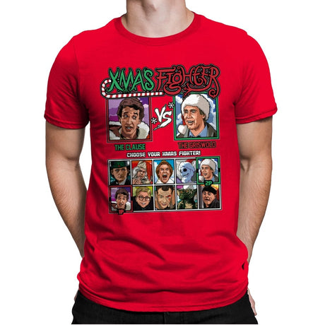 Xmas Fighter - Santa Clause vs National Lampoons Christmas Vacation - Mens Premium T-Shirts RIPT Apparel Small / Red