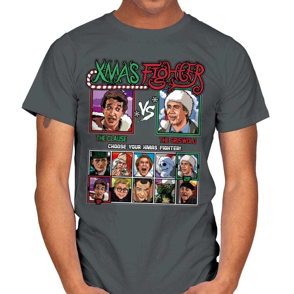 Xmas Fighter - Santa Clause vs National Lampoons Christmas Vacation - Mens T-Shirts RIPT Apparel Small / Charcoal