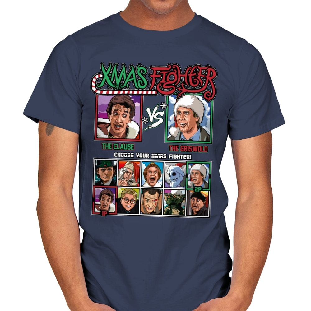 Xmas Fighter - Santa Clause vs National Lampoons Christmas Vacation - Mens T-Shirts RIPT Apparel Small / Navy