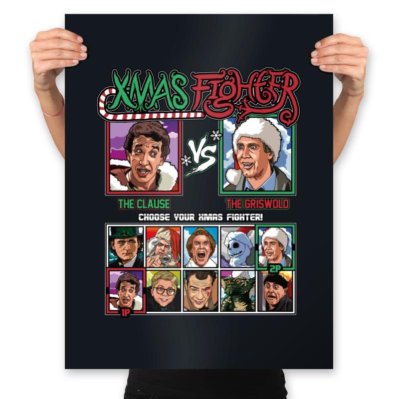 Xmas Fighter - Santa Clause vs National Lampoons Christmas Vacation - Prints Posters RIPT Apparel 18x24 / Black