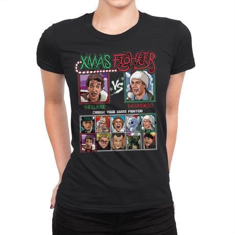 Xmas Fighter - Santa Clause vs National Lampoons Christmas Vacation - Womens Premium T-Shirts RIPT Apparel Small / Black