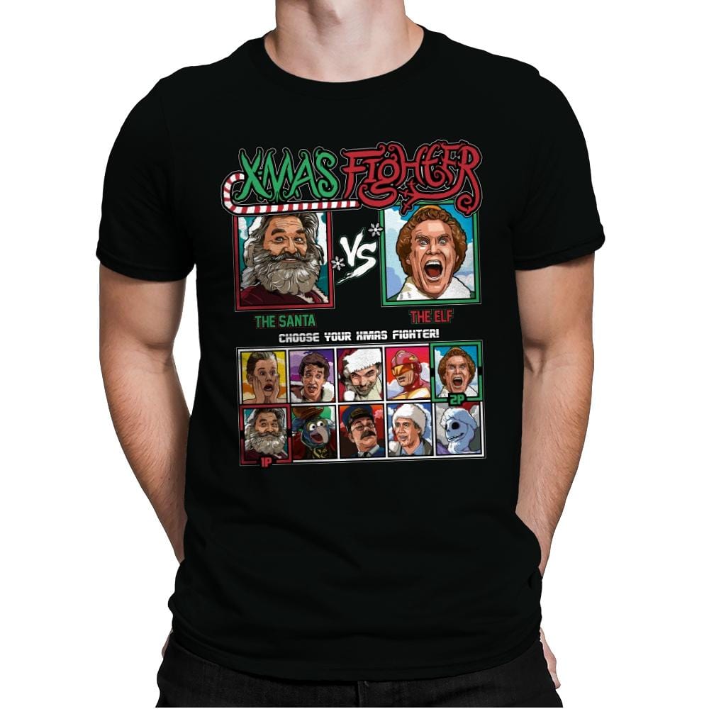 Xmas Fighter - Santa vs Elf - Mens Premium T-Shirts RIPT Apparel Small / Black
