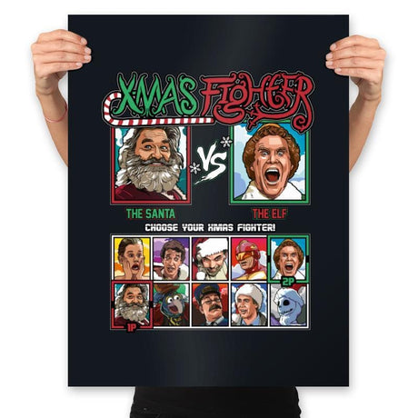 Xmas Fighter - Santa vs Elf - Prints Posters RIPT Apparel 18x24 / Black