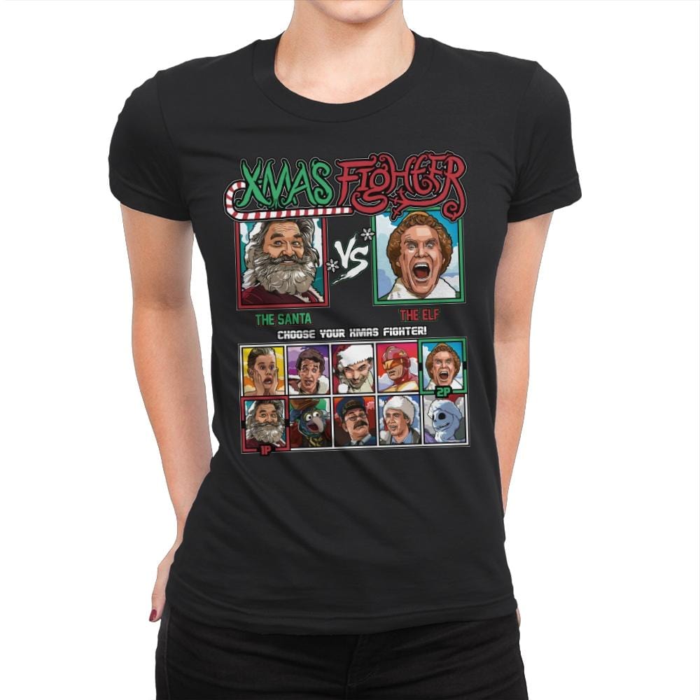 Xmas Fighter - Santa vs Elf - Womens Premium T-Shirts RIPT Apparel Small / Black