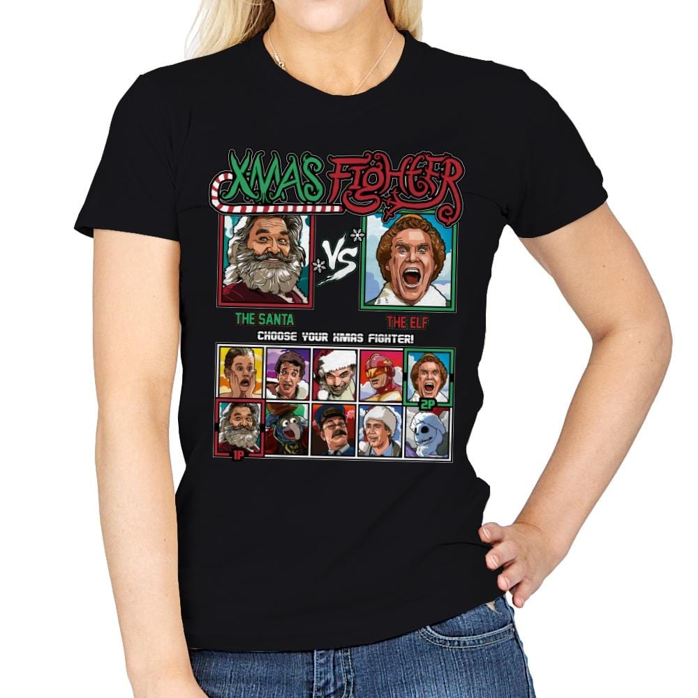 Xmas Fighter - Santa vs Elf - Womens T-Shirts RIPT Apparel Small / Black