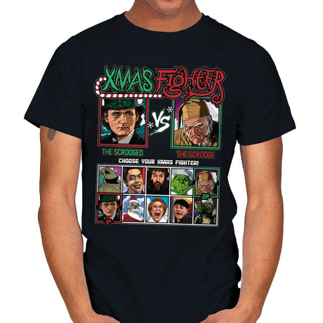 Xmas Fighter - Scrooged vs Christmas Carol - Mens T-Shirts RIPT Apparel Small / Black