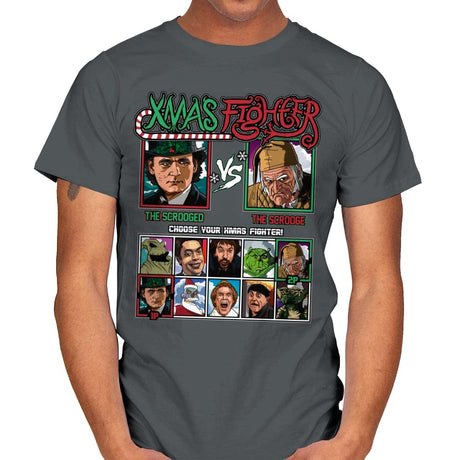 Xmas Fighter - Scrooged vs Christmas Carol - Mens T-Shirts RIPT Apparel Small / Charcoal