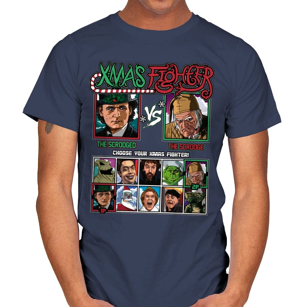 Xmas Fighter - Scrooged vs Christmas Carol - Mens T-Shirts RIPT Apparel Small / Navy