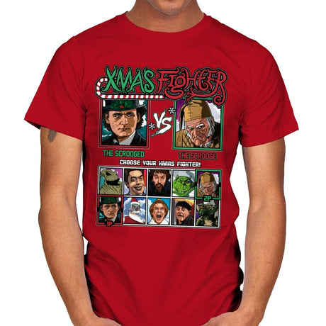 Xmas Fighter - Scrooged vs Christmas Carol - Mens T-Shirts RIPT Apparel Small / Red