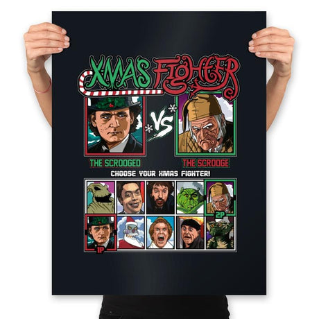 Xmas Fighter - Scrooged vs Christmas Carol - Prints Posters RIPT Apparel 18x24 / Black