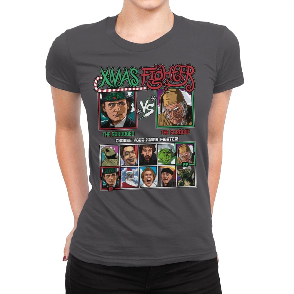 Xmas Fighter - Scrooged vs Christmas Carol - Womens Premium T-Shirts RIPT Apparel Small / Heavy Metal
