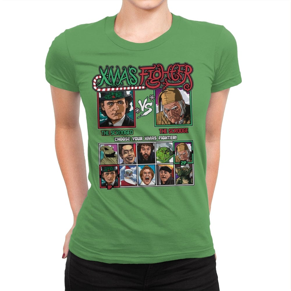 Xmas Fighter - Scrooged vs Christmas Carol - Womens Premium T-Shirts RIPT Apparel Small / Kelly